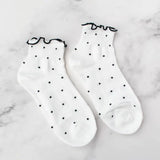 Ruffled Polka Dot Ankle Socks White
