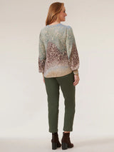 Paisley Print Puff Sleeve Sweater Vintage Walnut