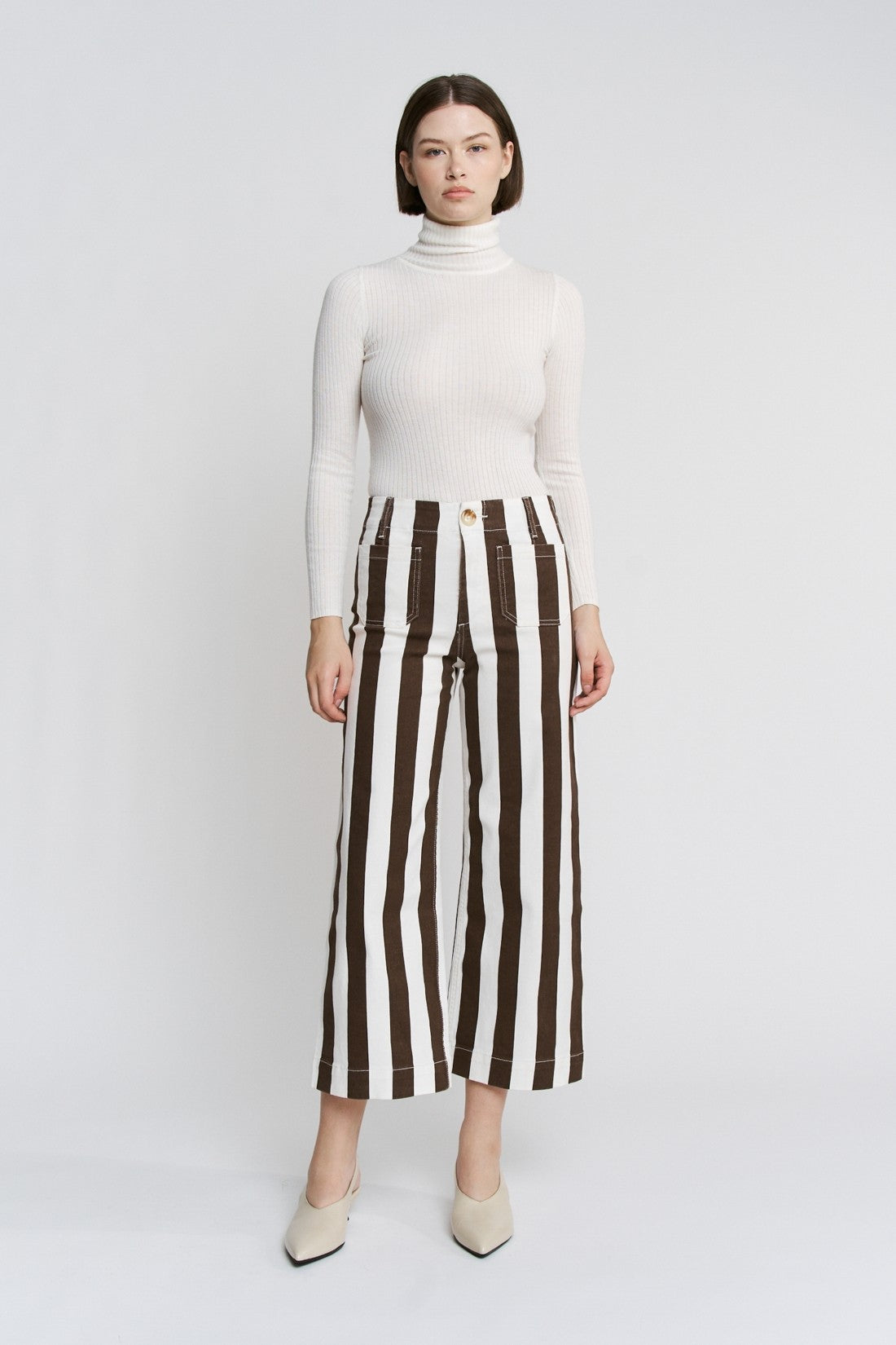 Super High Stripe Cropped Wide Leg Pants Earth Brown