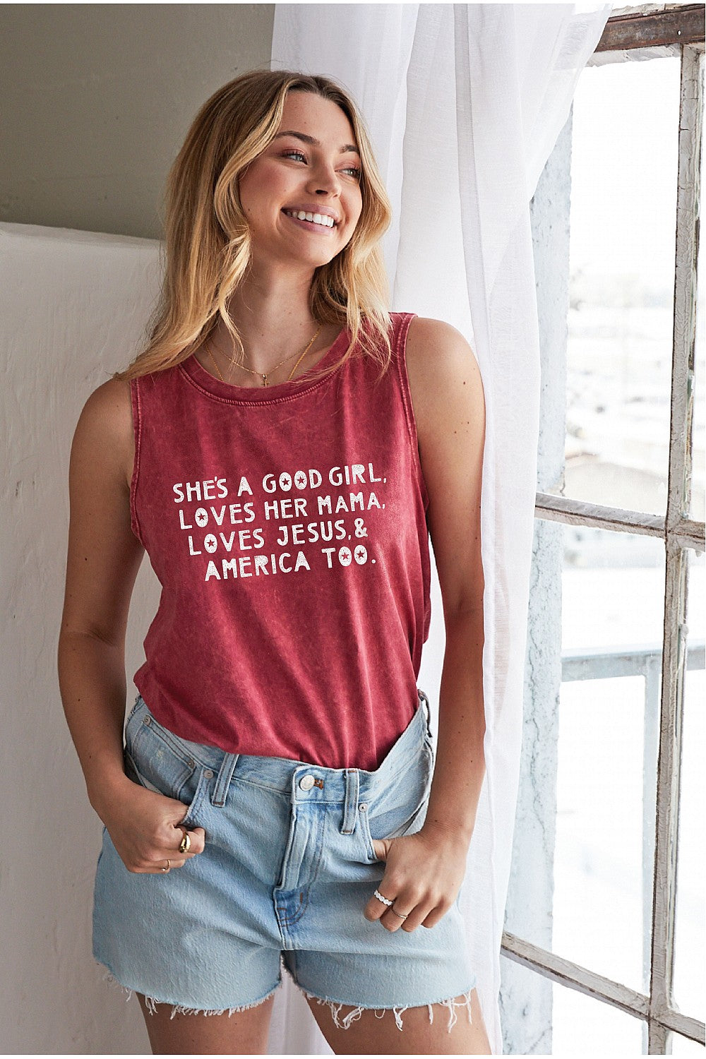 She's A Good Girl Mineral Graphic Tank Cardinal