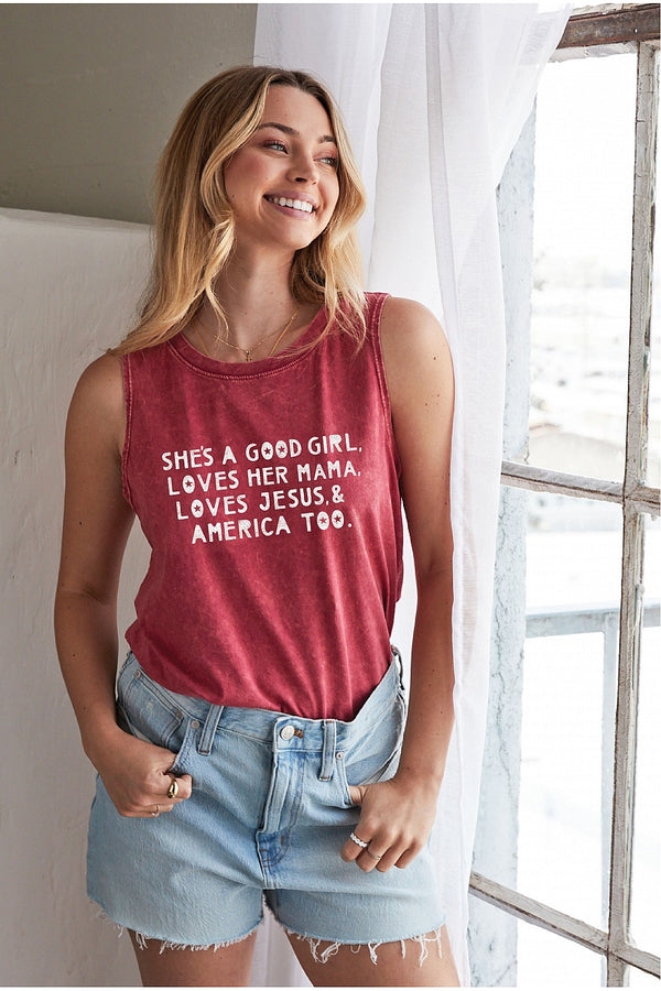 She's A Good Girl Mineral Graphic Tank Cardinal