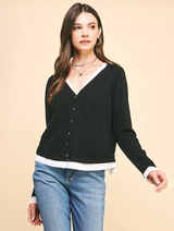 Buttoned Sweater Layered Top Black