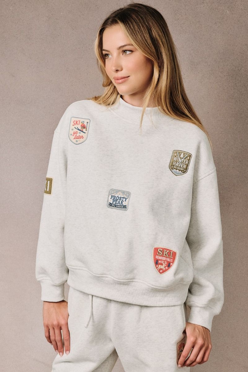 Ski Patches Mock Neck Sweatshirt Melange