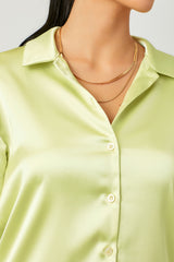 Silky Relaxed Fit Button Down Shirt Lime