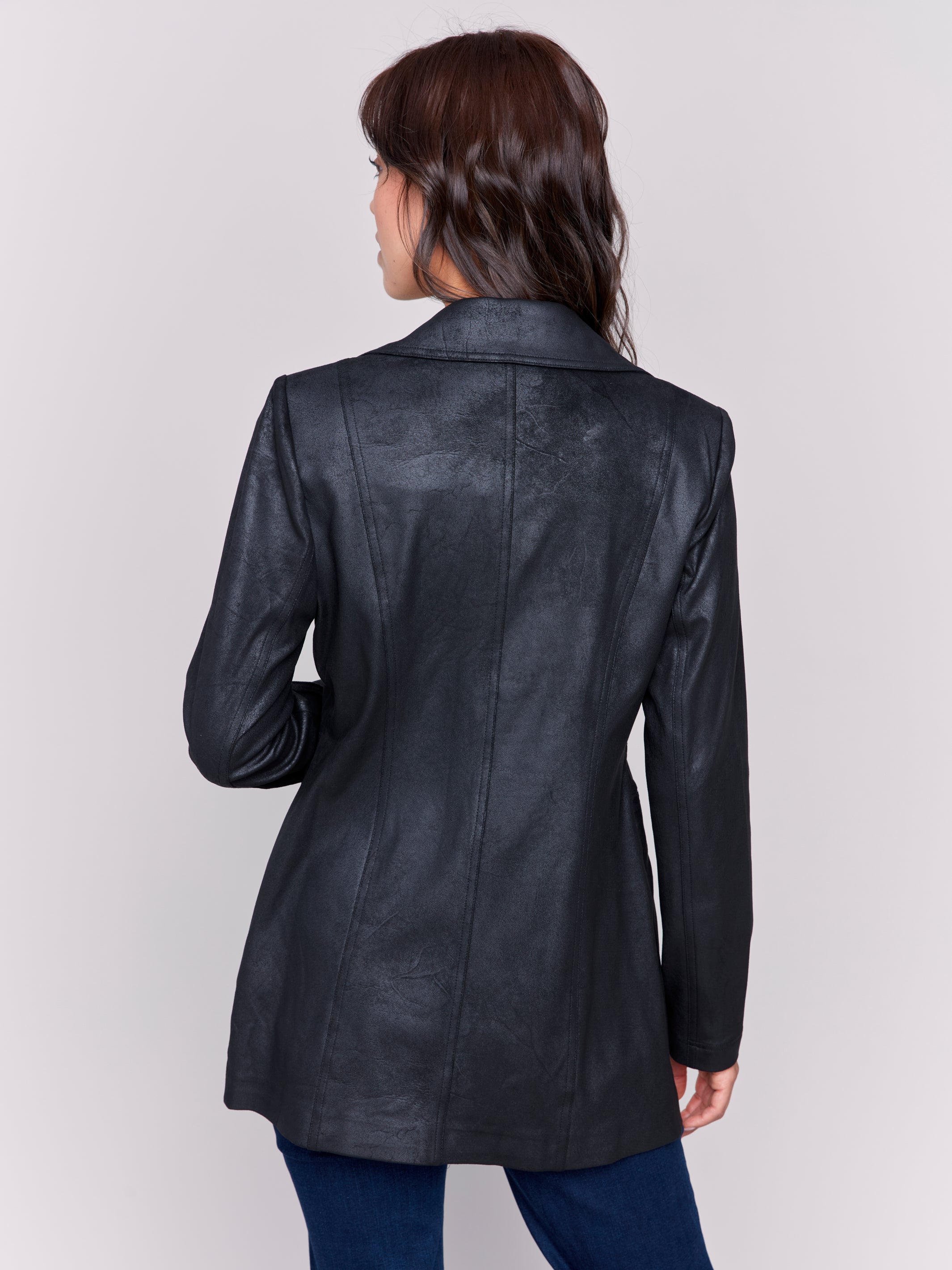Vintage Texture Sueded Long Jacket Black