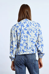 Collarless Floral Shadow Jacket Blue Holbox