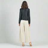 Cowl Neck Liquid Leather Moto Jacket Black