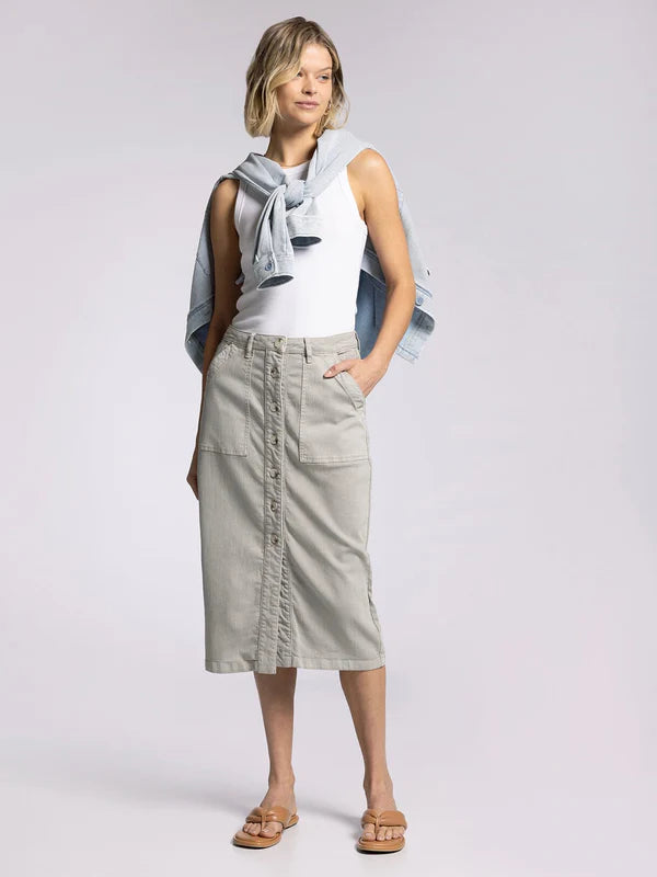 Victoria Button Down Midi Skirt Dried Sage