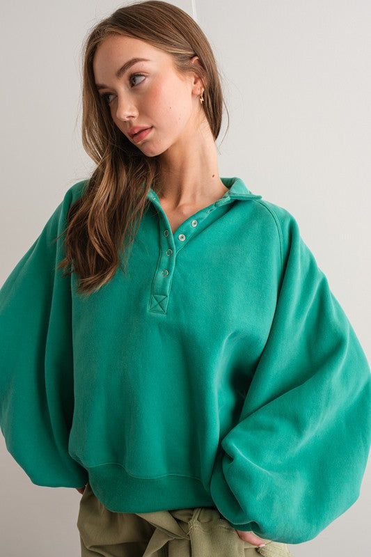Piper Snap Button Collared Sweatshirt Green