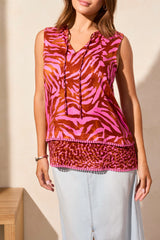 Combo Print Tie Neck Tank Orchid Sky