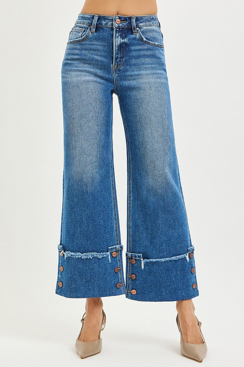 High Rise Cropped Wide Leg Cuff Button Medium