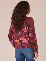 Puff Sleeve Floral Printed Sweater Syrah Black Multi