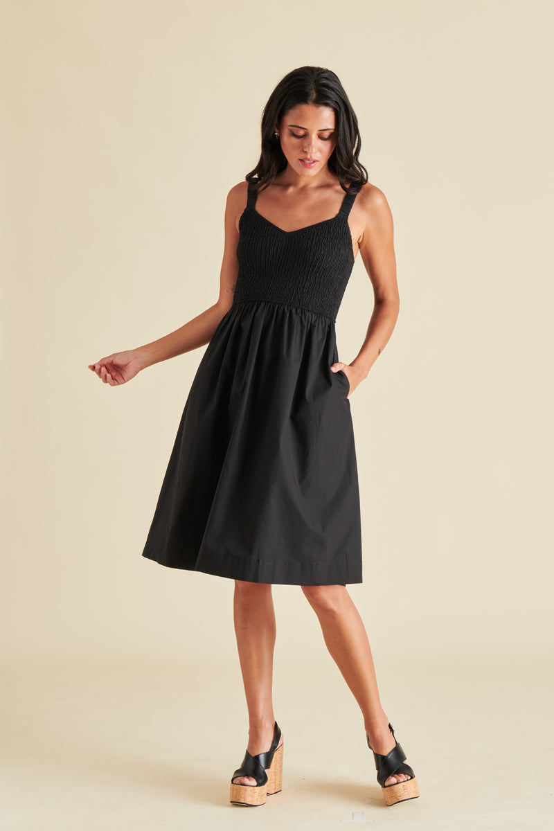 Fleur Smocked Sleeveless Dress Black