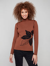 Printed Reversible Mock Neck Sweater Cacao