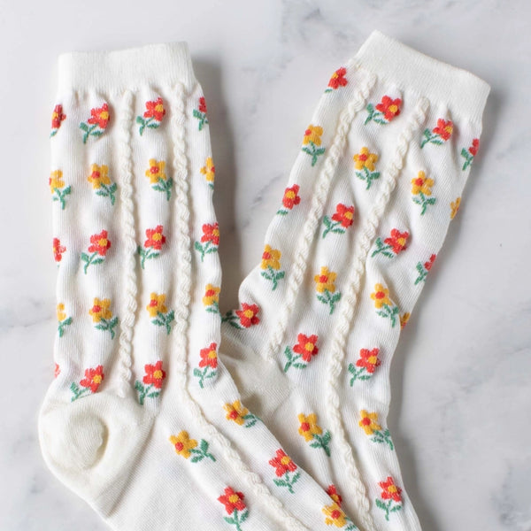 Kate Floral Socks Ivory