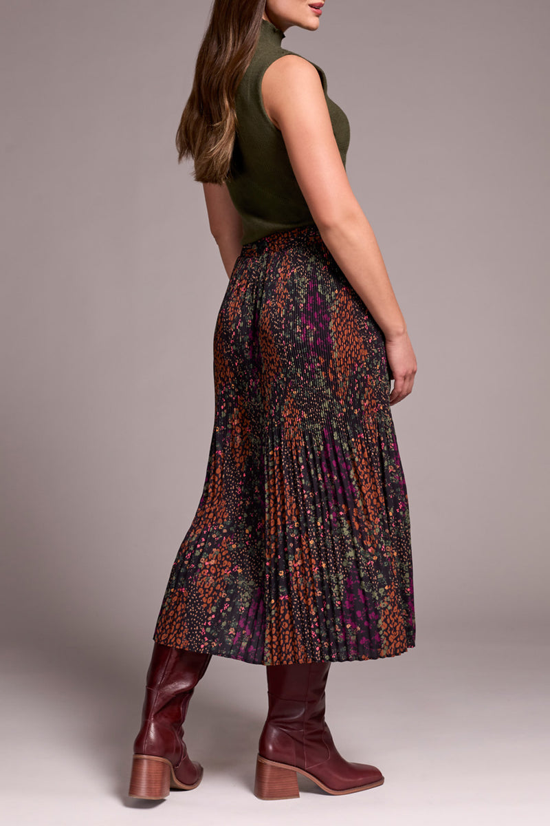 Printed Plisse Maxi Skirt Plum Wine