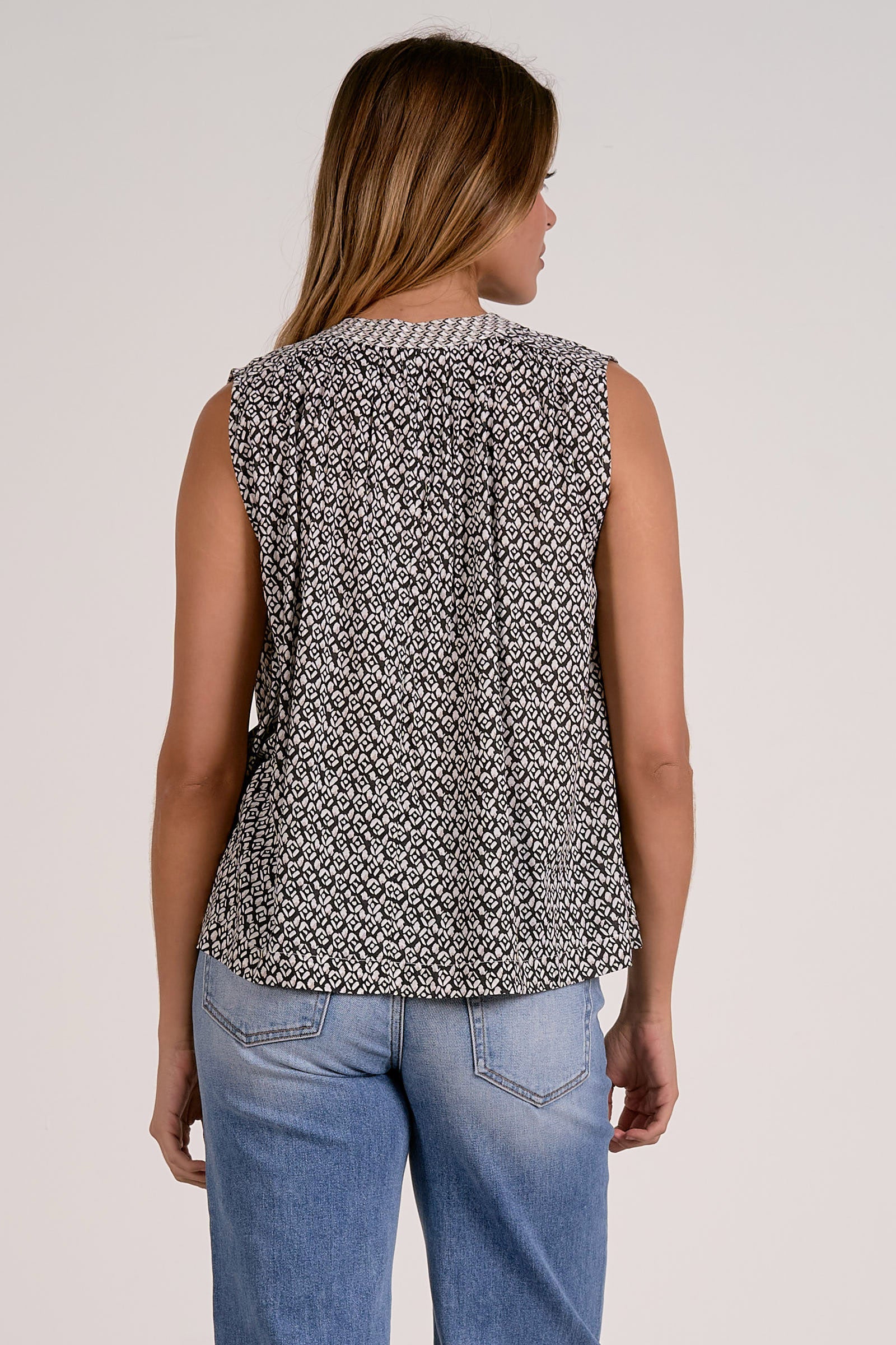 Printed Tie Vneck Flowy Tank Black Zina