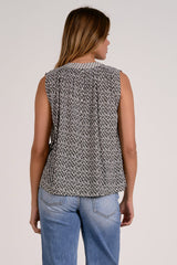 Printed Tie Vneck Flowy Tank Black Zina