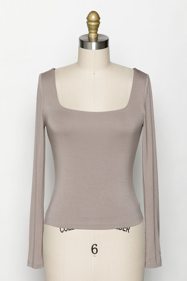 Square Neck Basic Layering Long Sleeve Mocha