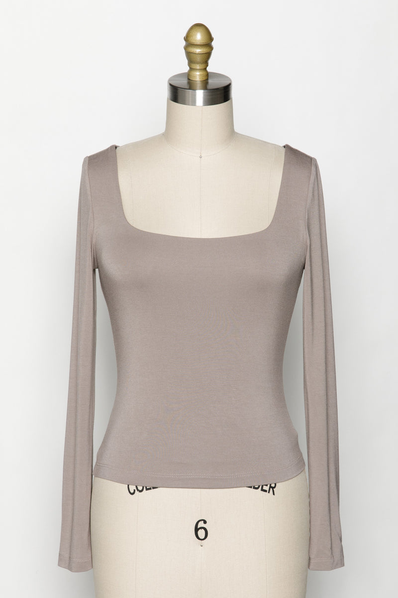 Square Neck Basic Layering Long Sleeve Mocha