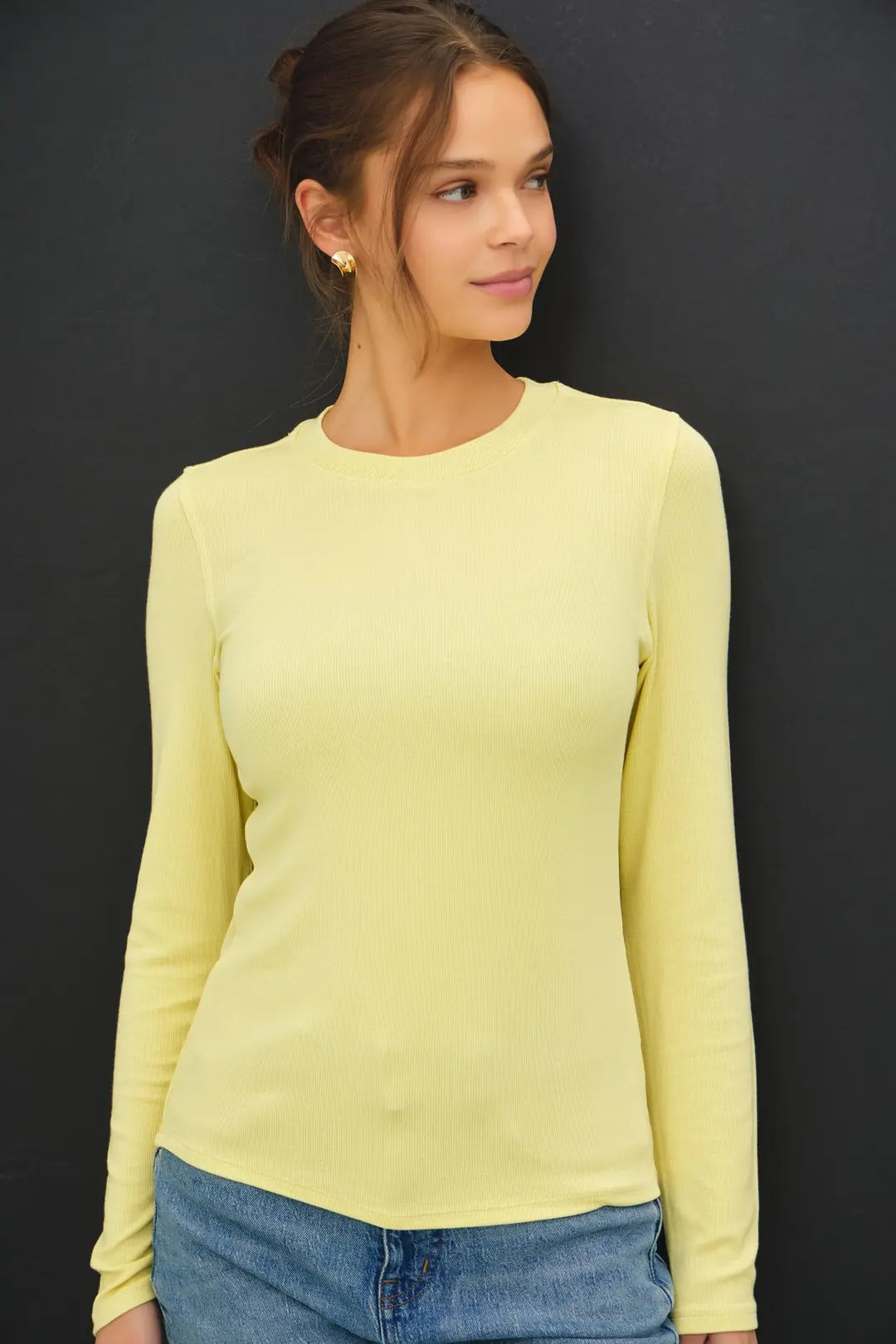 Ribbed Crew Neck Long Sleeve Basic Top Acacia