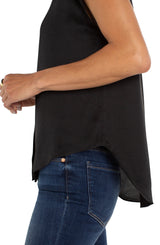 Dolman Sleeve Collared Button Down Blouse Black