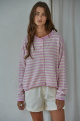 Ciela Stripe Cardigan Lavender Pink