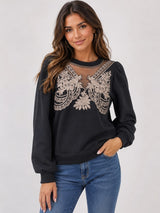 Mesh Embroidered Yoke Sweatshirt Black