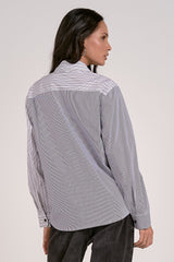 Mixed Stripe Crossover Button Down Shirt Black Stripe