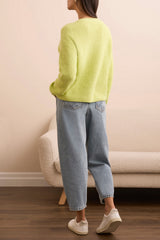 Drop Shoulder Textured Vneck Sweater Lime Mist