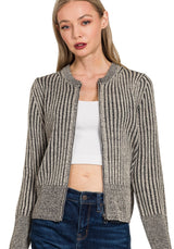 Two Tone Zip Up Sweater Black