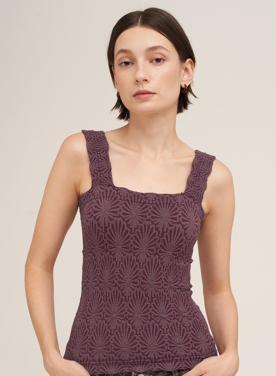 Lace Textured Square Tank Raisin