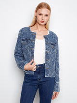 Eyelet Stretch Denim Collarless Jacket Medium Blue