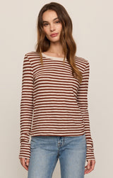 Junie Long Sleeve Stripe Slub Tee Dark Rosewood
