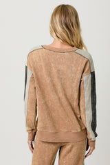 Washed Colorblock Crew Neck Terry Pullover Washed Honey