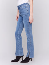 Twisted Split Hem Bootcut Jeans Medium Blue