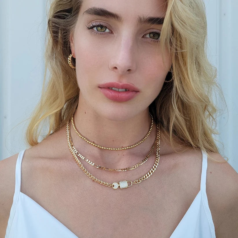 Long & Key Crystal Curb Chain Necklace