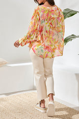 Printed Dolman Sleeve Button Down Blouse Rose Silk