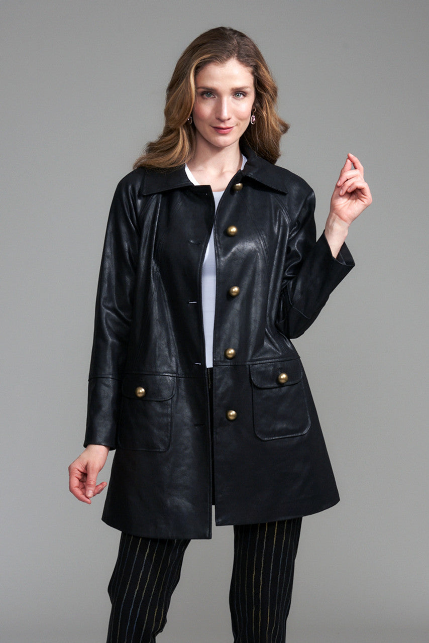 Vegan Leather Car Coat Black
