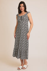 Front Tie Cap Sleeve Abstract Print Dress Black + Ivory