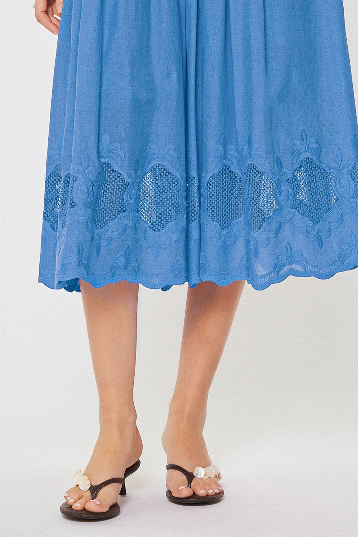 Embroidered Lace Flutter Sleeve Midi Dress Faded Blue