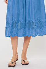 Embroidered Lace Flutter Sleeve Midi Dress Faded Blue