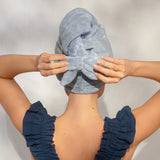 Plush Microfiber Hair Towel Turban w/ Bow