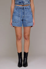 Ava High Rise Self Belt Shorts Medium Light