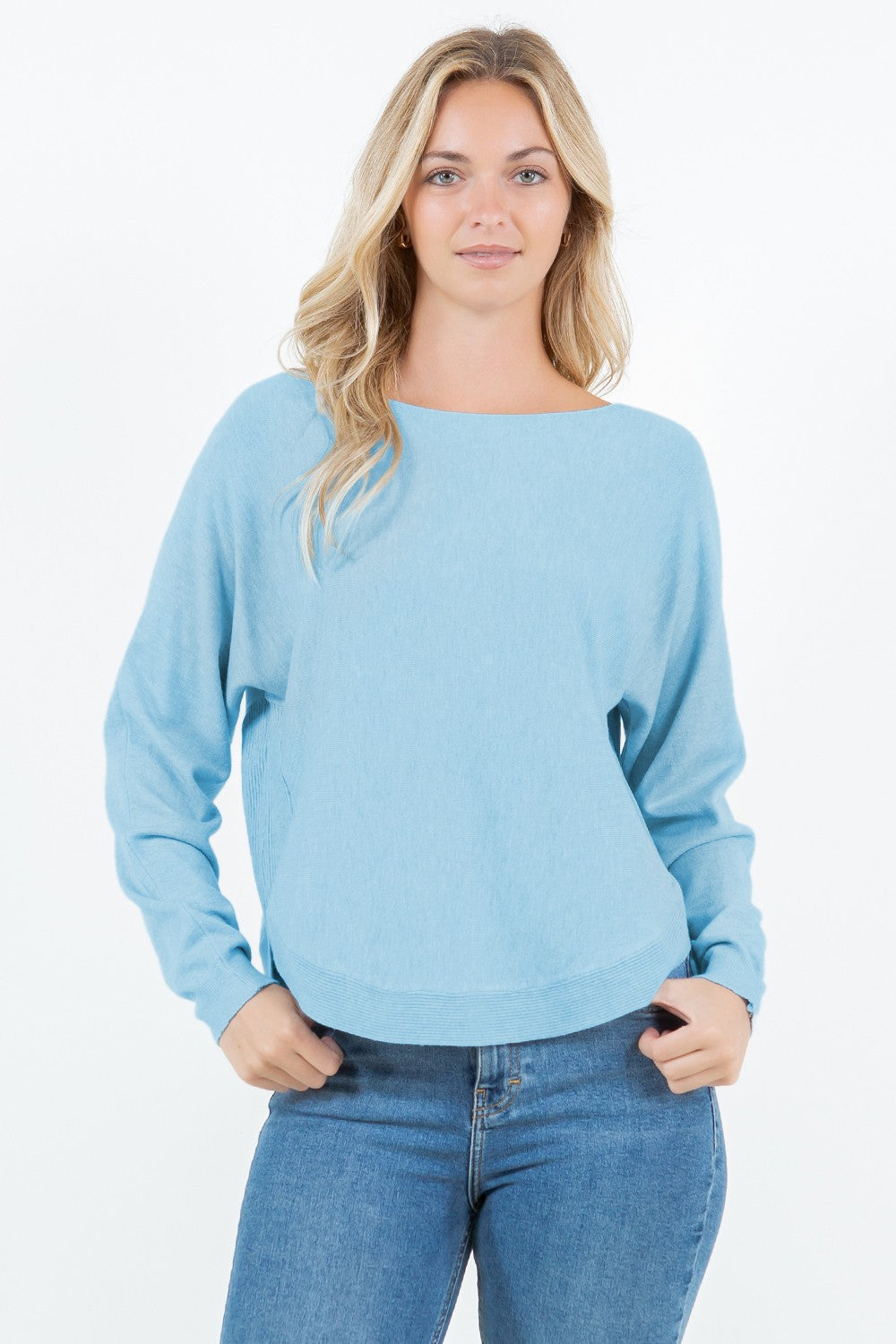 Rounded Hem Pullover Sweater Heather Electric Blue