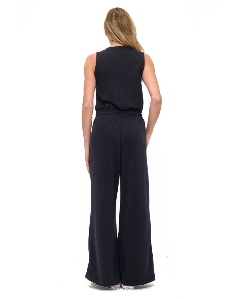 Scuba Zip Detail Drawstring Waist Jumpsuit Black