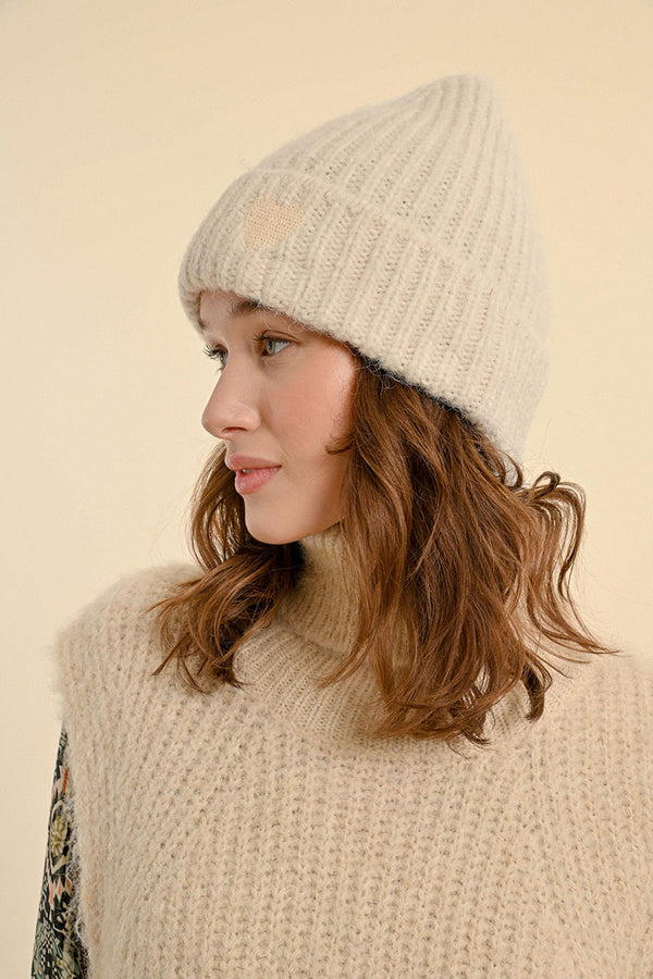 Sequin Heart Knit Beanie