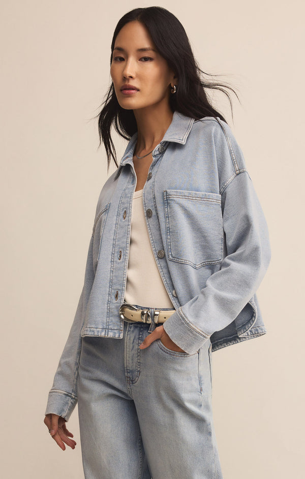 All Day Cropped Knit Jacket Washed Indigo