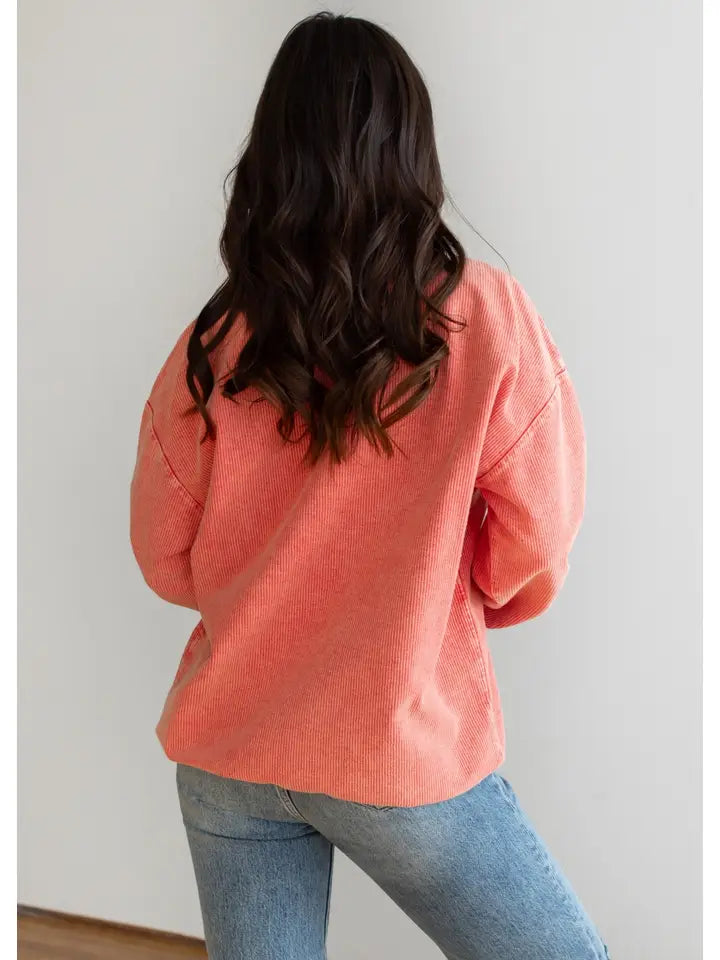 USA Acid Wash Corded Ribbed Sweatshirt Red