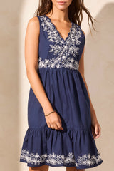 Embroidered Detail Ruffle Hem Mini Dress Jet Blue